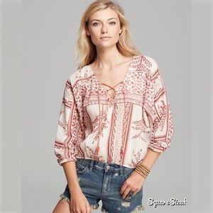 NWT Free People Yo Yo Geo Peasant Blouse Top Sz L